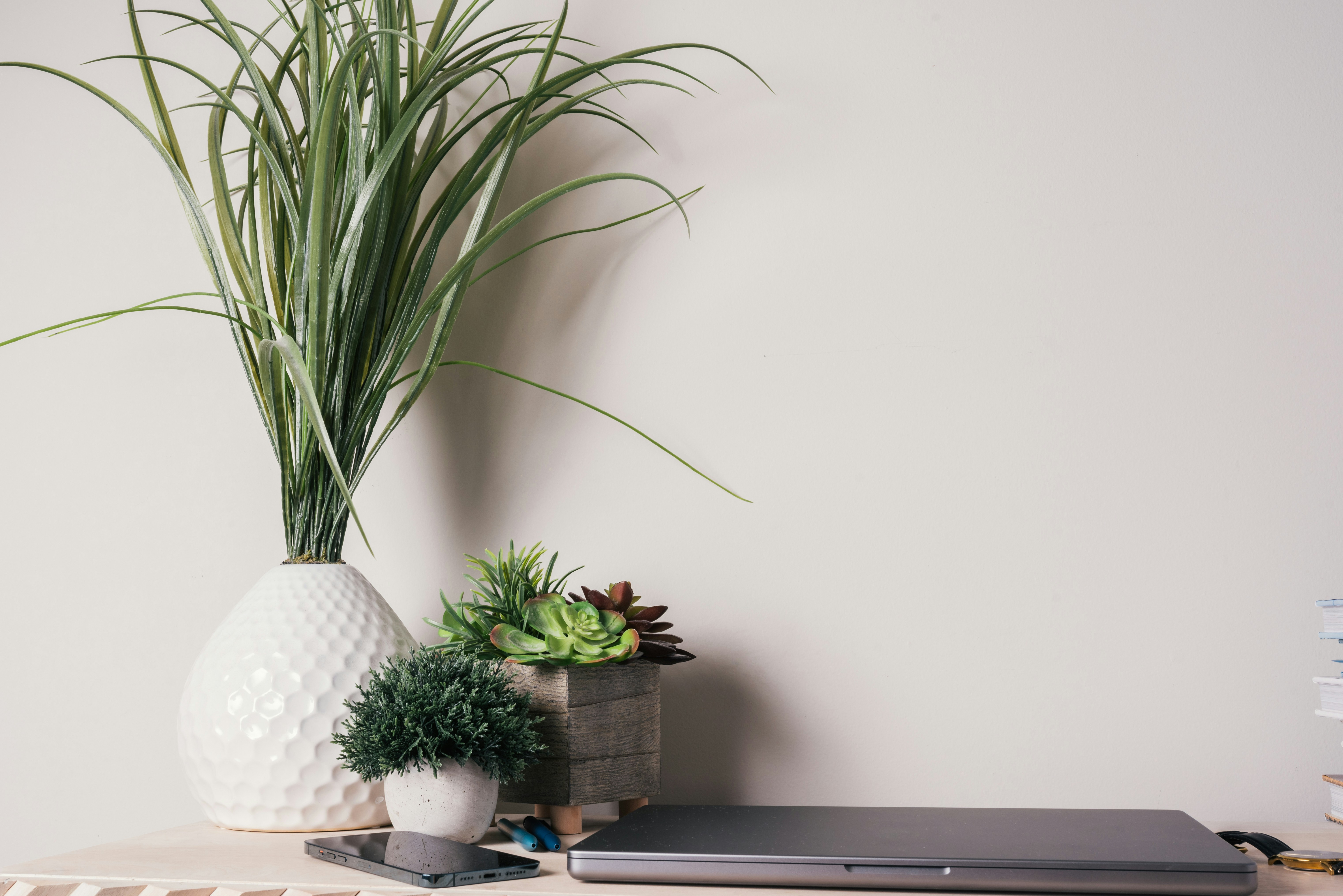 Calm home workspace set up for an online counselling session